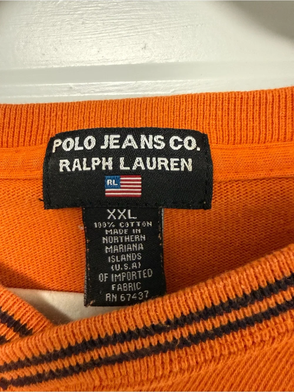 Vintage Polo Jeans Co Ralph Lauren XXL Orange V-Neck Long Sleeve Shirt 1967